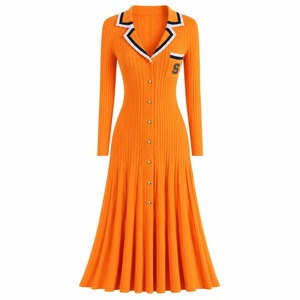 Robe mi-longue tissée pour femme, manches courtes, col en V, boutonnée, coupe trapèze, couleur unie naturelle, printemps - Product Image 5