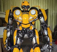 Grande statue de robot jaune de dessin animé en résine, peinte à la main, pour la décoration de centres commerciaux et de parcs à thème, avec éclairage LED, taille personnalisée, grandeur nature
