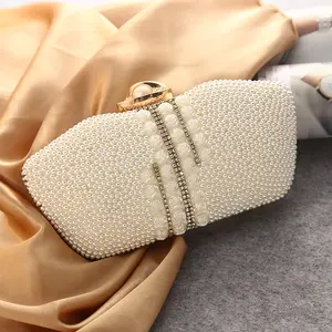 Elegante y lujoso bolso de mano para fiesta con perlas, hecho a mano, con cuentas de perlas rosas, bolso de noche con diamantes de imitación NE1187