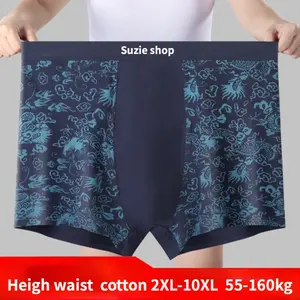 Celana dalam Boxer untuk pria, celana dalam pinggang tinggi ukuran plus katun murni tembus udara ukuran besar celana dalam boxer motif longgar