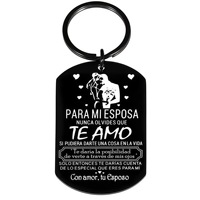 Porte-clés gravé en forme de plaque militaire pour femme, avec pendentifs « Para Mi Esposa Te Amo », en acier inoxydable, pour couple, cadeau romantique pour la Saint-Valentin