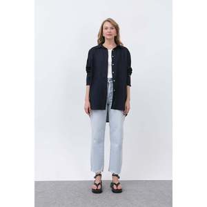 Soul Women's Basic Linen Shirt, Lightweight Breathable Casual Top, Perfect for Summer Daily Wear, Navy Blue - Product Image 3