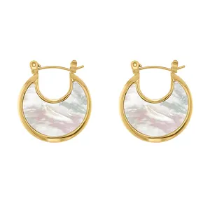 Gemnel 925 sterling silver 18k gold mother of pearl accent black onyx disc hoop earrings