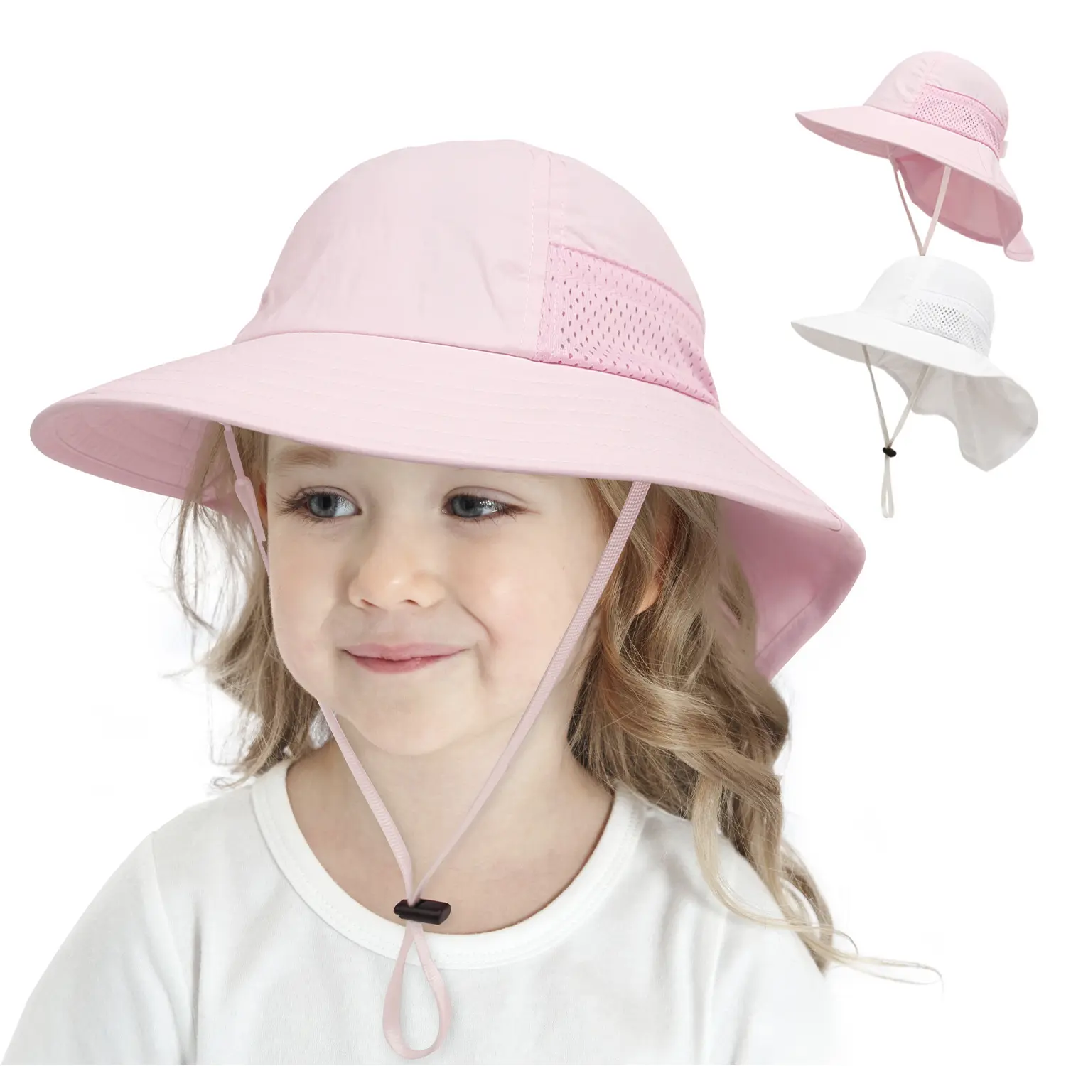 Wholesale Travelling Breathable Sunhat Custom Backflap Bucket Hats for Baby Kids Girl Boy Children Beach Outdoor Anti UV Sun