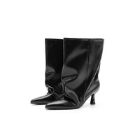 Bottes à talon fin et plissées pour femme, style Knight, à bout pointu, en PU, avec semelle extérieure en caoutchouc, modèle Spice Girls Minor Big Sling Short Barrel Pointed Stack