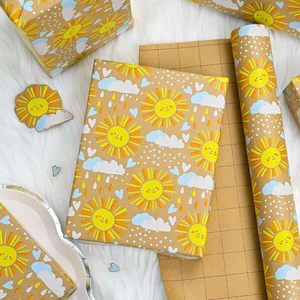 Kraft Baby Shower Wrapping Paper Sun Cloud Design 17 Inch X 16.5 Feet Recyclable Gift <b>Wrap</b> For Children - Product Image 4
