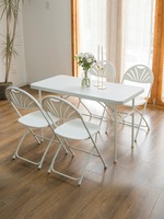Tragbarer Moderner Langlebiger Leichter Weißer Kunststoff Klappbarer Esstisch mit Bank-Set Aluminiumrahmen für Outdoor Fitness Camping