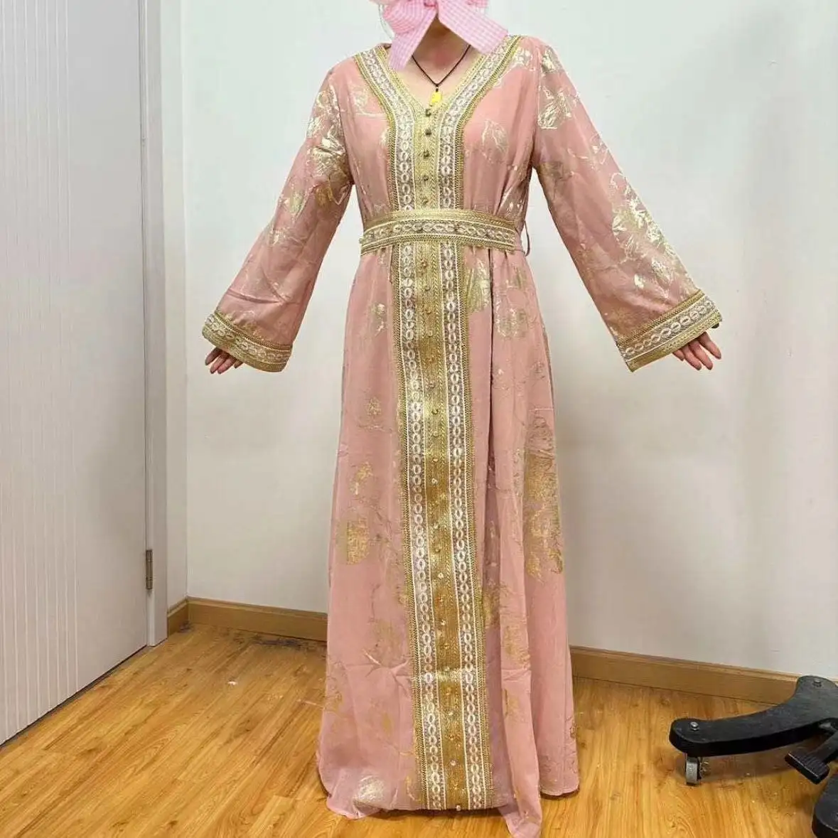 Solid Color Hooded luxury Abaya Women Muslim Dress Robe Long With Rhinestone