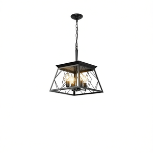 Modern Black Iron <b>Cage</b> <b>Pendant</b> Chandelier 4-<b>Light</b> E26 Socket Adjustable for Dining Room Kitchen Ceiling <b>Light</b> - Product Image 1