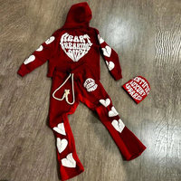 Setelan Training Musim Dingin Pria Warna Kontras dengan Hoodie Puff Print Logo Bordir dan Jogger 3D Model Melebar Teknik Beaded