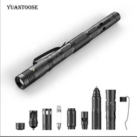 Kit de survie professionnel en randonnée, stylo tactique multifonctionnel d'auto-défense en plein air avec lumière Led
