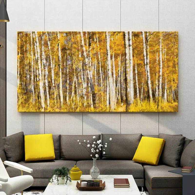 عالية الجودة الحديثة المناظر الطبيعية للغابات النفط اللوحة شجرة البتولا المناظر الطبيعية على قماش جدار الفن