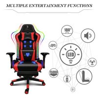 Chaise de jeu de massage avec haut-parleurs Lumières LED Chaise de jeu d'ordinateur ergonomique Chaise de jeu de course vidéo de bureau à dossier haut pour adulte