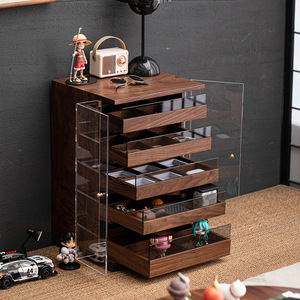 Oogishido Solid Wood <b>Sideboard</b> Black Walnut <b>Storage</b> Cabinet Tea Room Furniture With Glass Door Design - Product Image 3