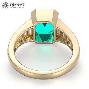 Smeraldo Colombiano Taglio Smeraldo 7*9mm Coltivato in Laboratorio <span class=keywords><strong>con</strong></span> <span class=keywords><strong>Anello</strong></span> in Oro Giallo Massiccio 10K, Gioiello Personalizzato, Regalo Perfetto per Anniversario per la Persona Amata - Product Image 2