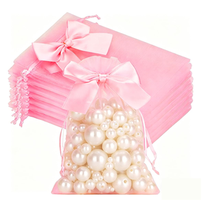 Sac cadeau en organza recyclable en gros, pochette d'emballage élégante avec ruban, sac à cordon coloré pour bijoux, logo personnalisé - Product Image 1