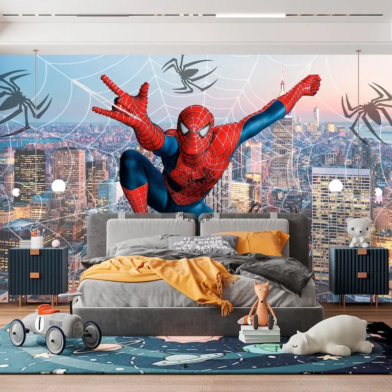 Spiderman web New York City landscape superhero self-adhesive peeling wallpaper mural