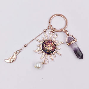 Lujo personalizado Logo bolsa de vidrio encanto accesorios piedra semipreciosa artesanías Metal llavero personalizado llavero - Product Image 5