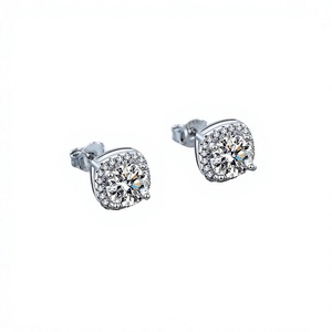 Pendientes de Diamantes de Corte Brillante Cultivados en Laboratorio, Unisex, Plata Chapada en Oro Sólido de 18K, Color E, Baño de Rodio, Certificación IGI, para Bodas y Fiestas - Product Image 1