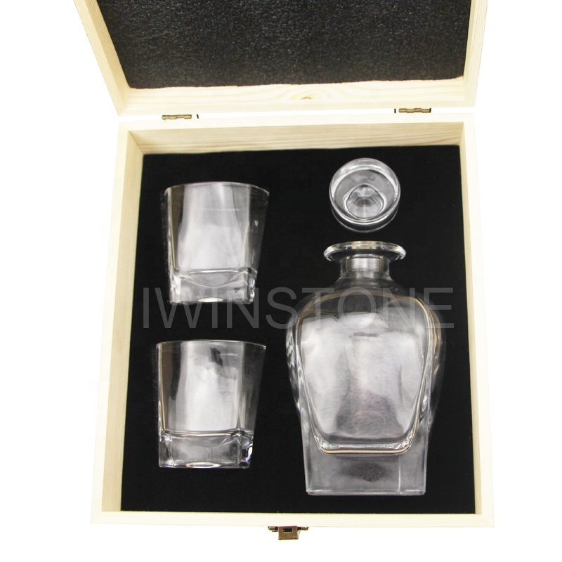 Wholesale Engraved diamond 3 pcs whiskey decanter and glass set gift wooden box