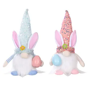 New Easter bunny ears doll decoration led sequined hat faceless doll Easter glowing Rudolph gnomes