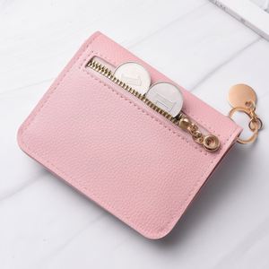 Portefeuille carré à trois volets personnalisé, petit, tendance, couleur unie, avec poche à monnaie zippée, nom gravé sur mesure, en cuir fin, pour femmes - Product Image 2