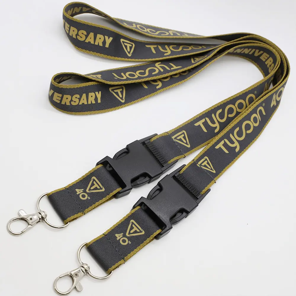 High Quality Custom Thick Polyester Lanyard Double Side Silk Screen Printed Keychaina Woven Lanyard with Breakaway Buckle