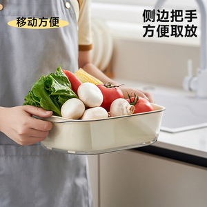 Double Layer Drain Basket <b>Plastic</b> Vegetable Fruit Washing Basin With Lid For <b>Kitchen</b> Use Three Piece Set - Product Image 4