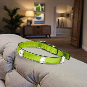 मध्यम बड़े कुत्ते के लिए बड़े क्रिस्टल गैंडे के साथ हैंडमेड शाकाहारी चमड़े का कुत्ता कॉलर - Product Image 3