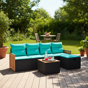 Set di divani da giardino in polyrattan nero con cuscini, mobili da esterno in 6 pezzi, design moderno e contemporaneo - Product Image 2