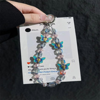 Lanière de téléphone portable premium en perles de cristal papillon, porte-clés détachable, pendentif de sac pour femme, multicolore, logo personnalisable