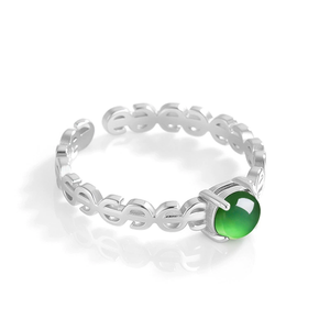 S925 <b>silver</b> inlaid natural A-grade <b>emerald</b> green jade <b>ring</b>, ice type jade stone simple finger <b>ring</b> women's <b>ring</b>, women's jewely - Product Image 2