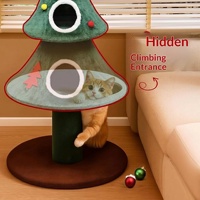 Arbre à chat de Noël grand format en bois, avec structure d'escalade, nid creux, utilisable toute l'année, jouet en corde de sisal et griffoir
