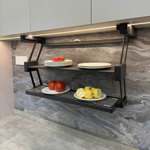 Étagère de rangement de cuisine télescopique double couche en aluminium, escamotable et pliable pour armoires domestiques - Product Image 1