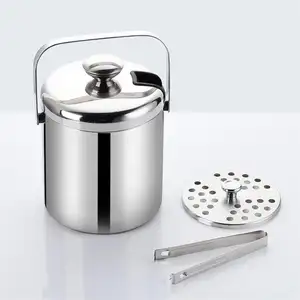 Double Walled Insulated Metal, Wine Cooler Aluminum Champagne Beer Bar Ice Bucket With Lid And Tongs/