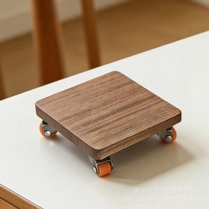 Posavasos Cuadrado de Madera Maciza con Ruedas, Tapete de Mesa Móvil Antideslizante, Portavasos Aislante del Calor - Product Image 3