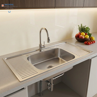Évier de cuisine robuste en acier inoxydable de 0,7 m avec grand bac, 120x50 cm, à double ailes - Prix direct usine