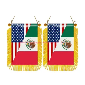 US Mexico Friendship Window Hanging Mini Car Small Flag Banner For Rear View Mirror For Decoration