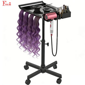 Chariot de salon noir à roulettes réglable en hauteur pour extensions de cheveux et coloration de perruques - Product Image 5