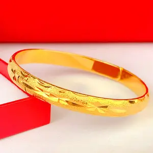 Đồ trang sức thời trang đồ trang sức Bộ vật liệu đồng 18K mạ vàng kim cương cắt Bangle 8mm rộng vòng đeo tay cho phụ nữ