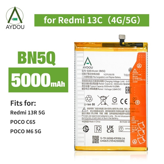 Replacement AYDOU Li-ion Battery BN5Q for Redmi 13C 4G 5G 5000mAh A+ Grade in Stock