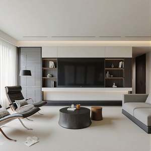 Contemporary Customizable High Wood Cabinet Modern Minimalist <b>TV</b> Background <b>Wall</b> Storage for Home Furniture Living Room - Product Image 1