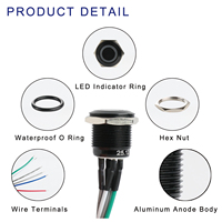 Interrupteur à bouton-poussoir momentané 16mm 19mm 22mm WS2812 LED RGB 1NO avec fils, étanche IP67, tête plate en aluminium, interrupteur tricolore