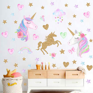 Autocollant <span class=keywords><strong>mural</strong></span> pour chambre d'enfant, motif <span class=keywords><strong>licorne</strong></span> de dessin animé, papier peint 3D, décoration intérieure - Product Image 5