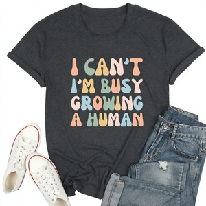 Camiseta de punto de manga corta con cuello redondo para mujer, camiseta gráfica sólida de mezcla de algodón para uso diario - Product Image 3