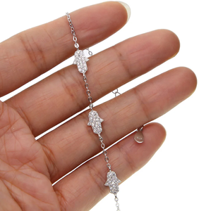 Bracciale in Argento Sterling 925 con Charm a <span class=keywords><strong>Mano</strong></span> di Hamsa <span class=keywords><strong>da</strong></span> 10mm, Micro Pavé di Zirconi Trasparenti e Catena Sottile - Product Image 5