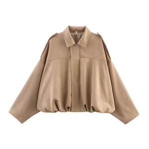 Giacca Bomber Vintage da <span class=keywords><strong>Donna</strong></span> con Colletto, Maniche Lunghe, Stile Casual e Texture Scamosciata - Product Image 5
