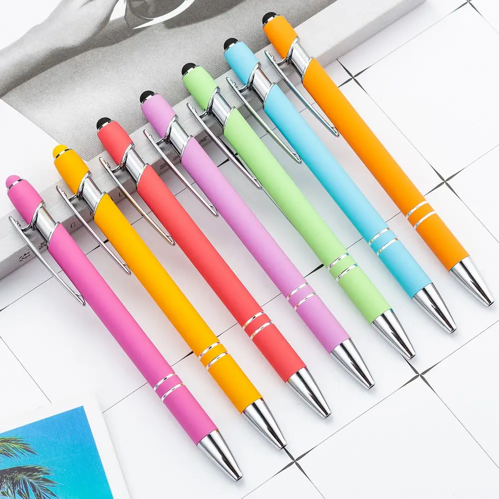 Gran oferta, bolígrafos de Metal capacitivos de presión coloridos, bolígrafo de regalo con logotipo de impresión personalizado
