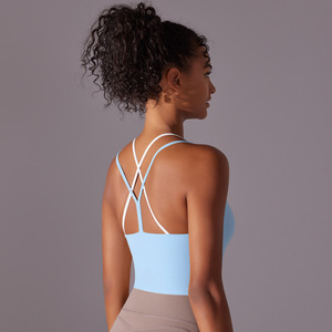 Wholesale Women Contrast Color Criss Cross <b>Back</b> Sports Tank <b>Top</b> Quick Dry Stretch Removable Chest Pad Fitness Yoga Crop Vest - Product Image 6