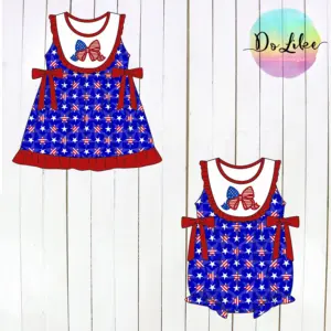 July 4th cô gái Dresses bé Quần áo trẻ sơ sinh Yêu Nước ngày anh chị em thiết lập Romper trẻ em ăn mặc với Applique